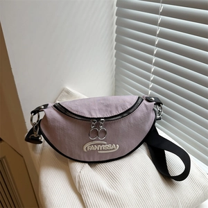 Japanese Style Nylon Women Chest Bag Fashion Embroidery Letter Half Moon Shoulder Bag Lightweight Casual Crossbody Bag
