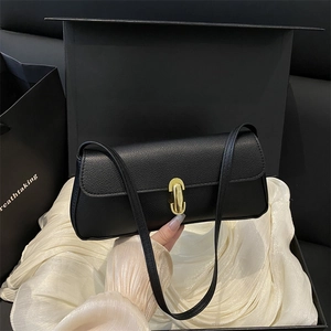 Vintage PU Leder Achseltasche Für Damen Große Kapazität Einfache Quadratische Umhängetasche Mit Goldschloss Mode Schultertasche