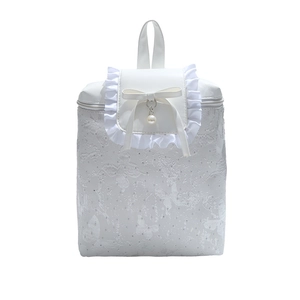 White lace backpack with sweet butterfly embroidery, satin bow and pearl charm details