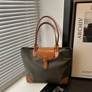 Grand Sac Cabas en Tissu Oxford pour Femmes Minimaliste Couleur Unie Sac Sous le Bras Bandoulière Décontracté Travail Avec Décor Cuir