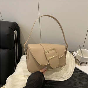 Women Minimalist PU Leather Underarm Bag Fashion Large Metal Buckle Shoulder Bag Solid Color Casual Commute Baguette Bag