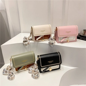Fashionable color-block crossbody square bags with wide ethnic-style embroidery straps