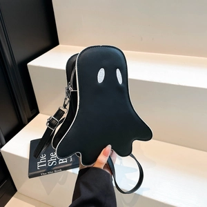 Funny black ghost crossbody bag with white eye embroidery and adjustable strap