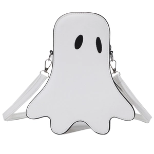 Funny ghost-shaped crossbody bag made of white PU leather with embroidery eyes