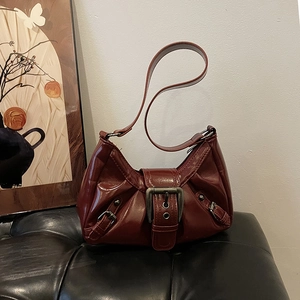 Women's Retro Synthetic Leather Underarm Bag With Metal Buckle Solid Color Y2K Style Minimalist Fashion Hobo Shoulder Bag
