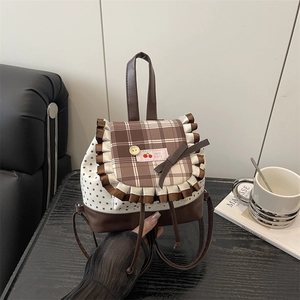 Petit sac à dos en toile à carreaux avec écusson cerise et imprimé étoiles pour femme