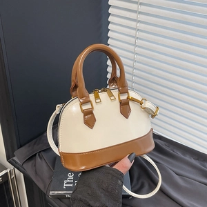 Vintage PU Leather Shell Bag For Women Contrast Color Crossbody Shoulder Bag With Pendant Chic Small Handbag Daily Travel