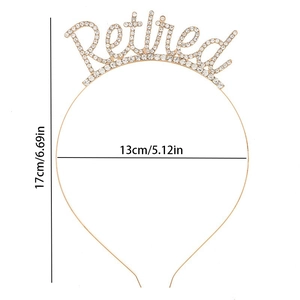 Detailed dimensions of a gold-toned rhinestone Retired headband showing 17cm height