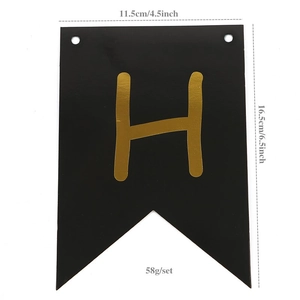 Black and gold Happy Retirement swallowtail bunting banner with size measurements