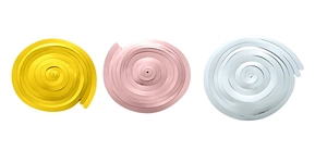Dettaglio di decorazioni a spirale metallica in oro, oro rosa e argento per feste