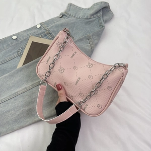 Damen Vintage Bedruckte PU-Leder Achseltasche Mode Umhängetasche Mit Metallkette Große Kapazität Handtasche Für Den Alltag