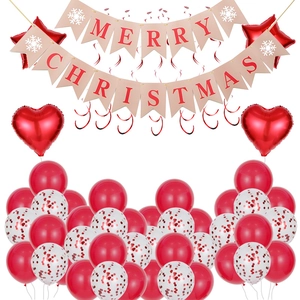 Merry Christmas banner set with red star heart foil balloons and latex confetti balloons