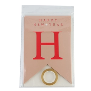 Festive Happy New Year bunting banner set in packaging with golden ribbon for party decor