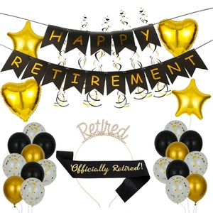 Retirement Party Decorations Happy Retirement Banner Black Gold Balloon Set Officially Retired Sash Rhinestone Tiara Kit