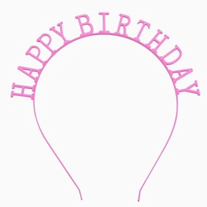 Close-up of pink Happy Birthday letter headband for party hair accessories