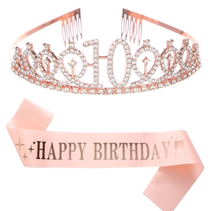 Roségoldene Krone zum 10. Geburtstag und rosa Schärpe für Mädchen im Set