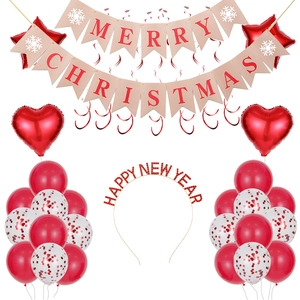 Merry Christmas Happy New Year Party Decoration Banner Balloon Rhinestone Headband Set Latex Aluminum Foil Holiday Supplies