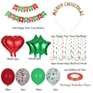 45pcs Merry Christmas party decoration set with banners balloons and hairband