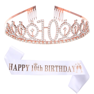 Happy 10th Birthday Krone Tiara Und Schärpe Für Mädchen Legierung Strass Prinzessin Krone Mit Satin Geburtstag Schärpe Party Deko