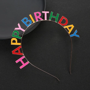 Rose gold Happy Birthday headband with colorful metal letters for party hair accessory