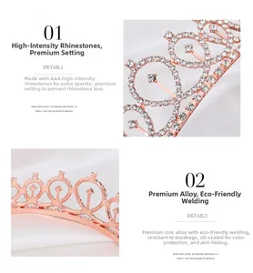 Detailed view of AAA rhinestones and rose gold plating on the 21st birthday crown