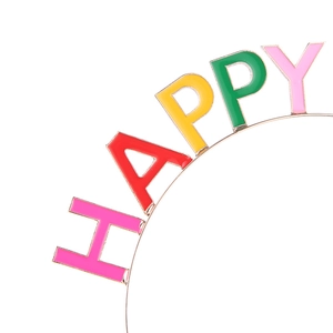 Cerchietto HAPPY BIRTHDAY colorato con montatura in metallo e lettere smaltate