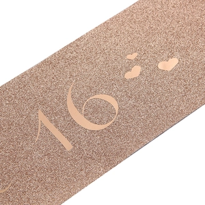 Rose gold glitter Sweet 16 birthday sash with metallic number 16 and heart patterns