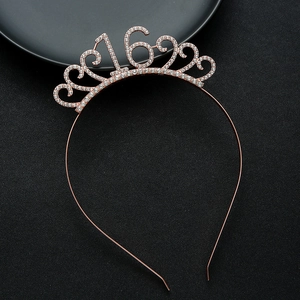 Diadème 16e anniversaire en or rose avec strass pour accessoires de fête