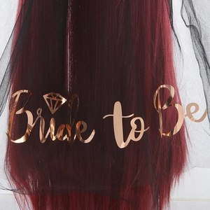 Burgundy bachelorette party veil with Bride to Be rose gold metallic text and hair comb