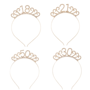 Close-up of sparkling rhinestone birthday tiaras for 18th 21st 30th and 50th celebrations