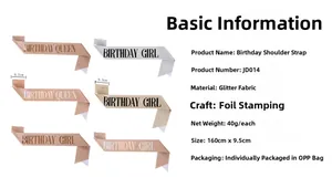 Détail du bandeau pailleté affichant le texte Birthday Queen en feuille d'or rose