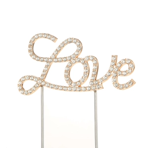 Rose gold Love cake topper with sparkling rhinestones for wedding and birthday decor