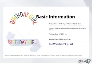 Regenbogen Birthday Girl Haarreif-Set mit Satinschärpe und Party-Accessoires aus Zink