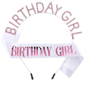 Birthday Girl Rhinestone Headband And Sash Set Glitter Birthday Party Decorations For Women Girls Birthday Gift Accessories