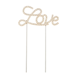 Rose gold metal Love cake topper with sparkling crystals for wedding and birthday cakes