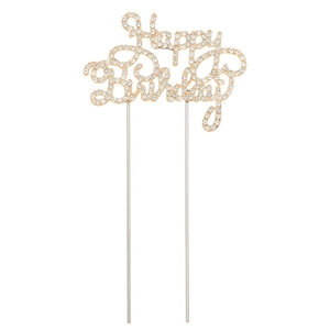Happy Birthday Alloy Rhinestone Cake Topper Party Decoration Metal Letter Cake Insert For Celebration Gold Silver Rose Gold