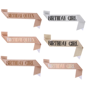 Glitter birthday girl queen sashes in rose gold, silver and gold party sash set