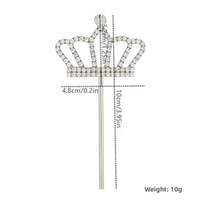 Detailed view of silver crystal crown cake topper with dimensions of 4.8cm width and 10cm length