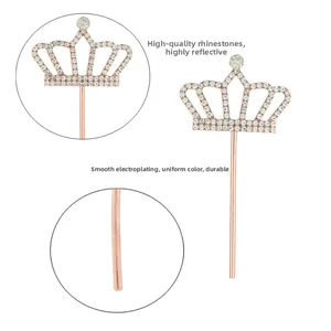 Macro view of rose gold crown cake topper with high-quality sparkling crystal rhinestones