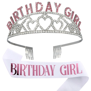 Set d'anniversaire Birthday Girl avec couronne de strass et écharpe en satin