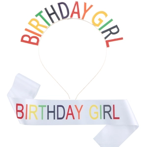 Regenbogen Birthday Girl Stirnband und weiße Satin-Schärpe Set für Geburtstag