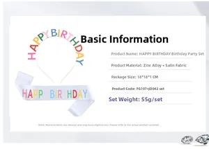 Rainbow Happy Birthday headband and satin sash set with zinc alloy material detail