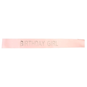 Écharpe Birthday Girl en satin rose clair avec lettrage argenté pour fête d'anniversaire