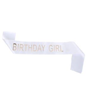Écharpe en satin blanc avec lettrage Birthday Girl en or rose brillant pour fête