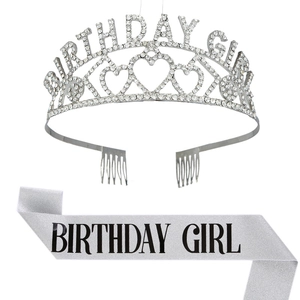 Ensemble diadème strass Birthday Girl et écharpe scintillante pour fête d'anniversaire