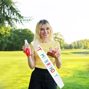 Rainbow 'IT'S MY BIRTHDAY' satin sash for girls' birthday party celebrations