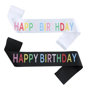 Colorful Happy Birthday sash set in black and white satin for party celebrations