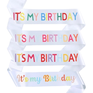 Rainbow 'IT'S MY BIRTHDAY' white satin sash for birthday party decorations and celebrations