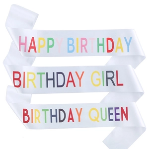 Rainbow Happy Birthday sash set with white satin fabric for party decorations