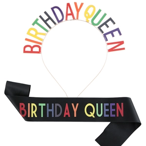 Set corona Birthday Queen in oro rosa e fascia di raso nero per decorazioni di compleanno